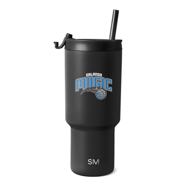 Matte black Orlando Magic tumbler with bright blue accents, modern design with team logo Matte black Orlando Magic tumbler with bright blue accents, modern design with team logo