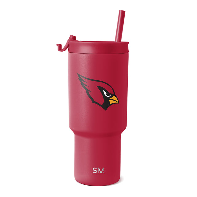 Cardinal red tumbler with Arizona Cardinals logo in black, white, and golden yellow on cylindrical body and matching lid Cardinal red tumbler with Arizona Cardinals logo in black, white, and golden yellow on cylindrical body and matching lid