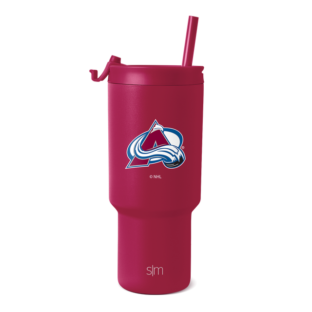 Burgundy wine-red tumbler with navy blue and white team logo, matching burgundy straw included Burgundy wine-red tumbler with navy blue and white team logo, matching burgundy straw included