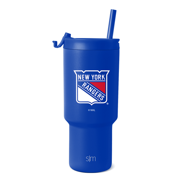 Royal blue tumbler with New York Rangers logo featuring white and red accents Royal blue tumbler with New York Rangers logo featuring white and red accents
