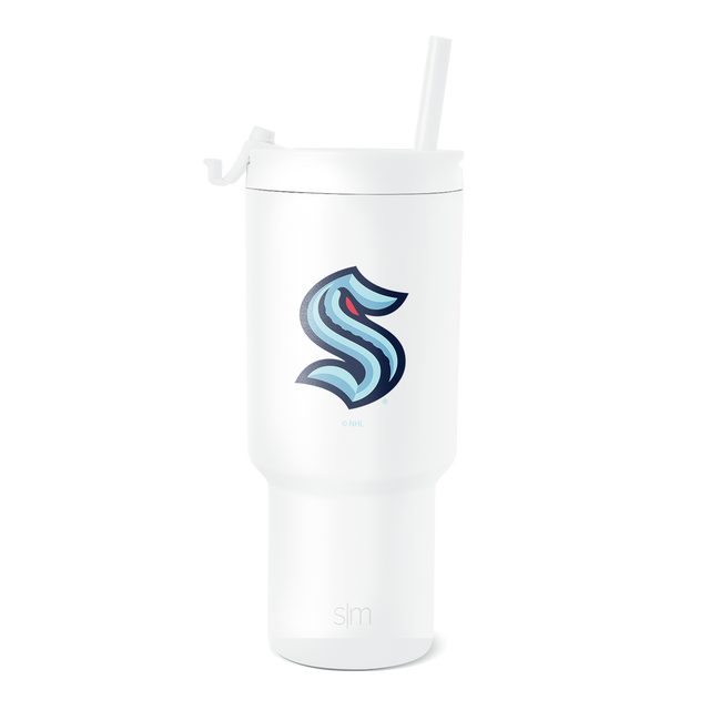White insulated tumbler with cylindrical design and tapered lower section, widening toward the top, displayed against white background. White insulated tumbler with cylindrical design and tapered lower section, widening toward the top, displayed against white background.