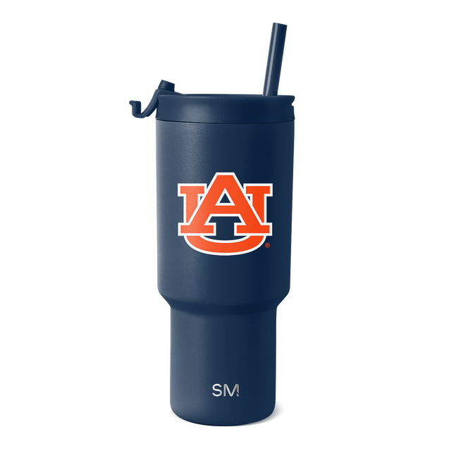 Deep navy blue tumbler with bold orange and white logo graphic on front and white SM branding on lower section Deep navy blue tumbler with bold orange and white logo graphic on front and white SM branding on lower section