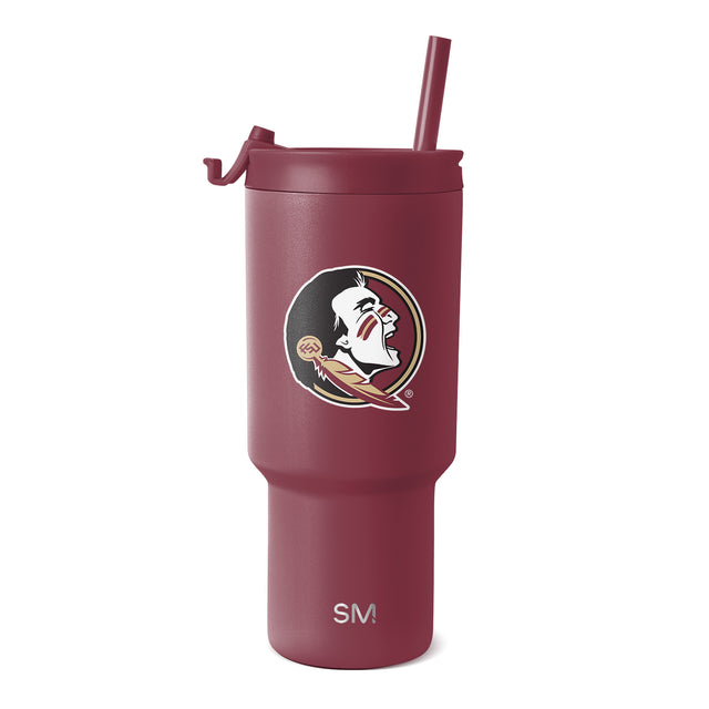 Deep maroon tumbler with matte finish, matching lid, handle, and straw included. Deep maroon tumbler with matte finish, matching lid, handle, and straw included.