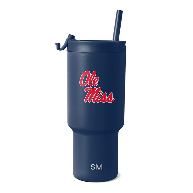 Navy blue tumbler with bright red and white logo graphic accent Navy blue tumbler with bright red and white logo graphic accent