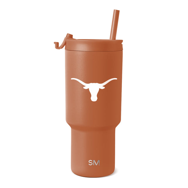 Terracotta-colored insulated tumbler with white accents, featuring a modern design on a neutral background Terracotta-colored insulated tumbler with white accents, featuring a modern design on a neutral background