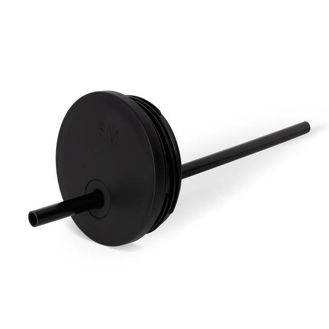 Matte black tracking lid with straight handle in medium size on white background Matte black tracking lid with straight handle in medium size on white background