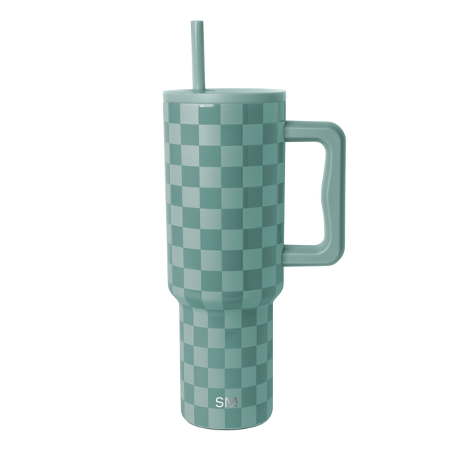 Soft teal and sage green checkerboard pattern tumbler with alternating darker teal and lighter mint squares. Soft teal and sage green checkerboard pattern tumbler with alternating darker teal and lighter mint squares.