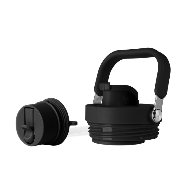 Black lid with silver handle on white background Black lid with silver handle on white background
