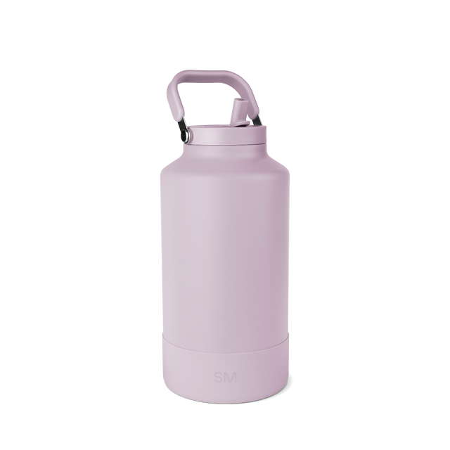 Lavender water bottle with pale mauve handle and black accents Lavender water bottle with pale mauve handle and black accents