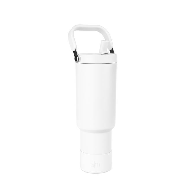 White carabiner with black attachment points at the handle against a white background White carabiner with black attachment points at the handle against a white background