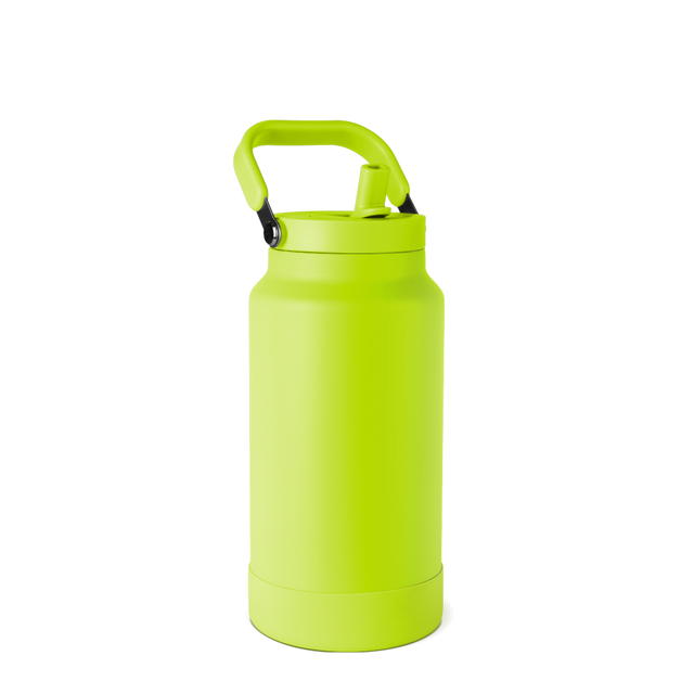 Bright lime green water bottle with neon yellow-green finish on white background Bright lime green water bottle with neon yellow-green finish on white background