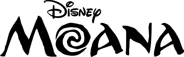 The official black and white logo for the Disney movie, Moana, with a spiral for the letter O.