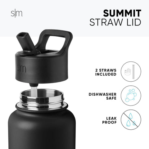 Simple Modern Water Bottle with Straw Lid Vacuum Insulated Stainless Steel Metal Thermos Bottles Reusable Leak Proof BPA-Free Flask for School Summit