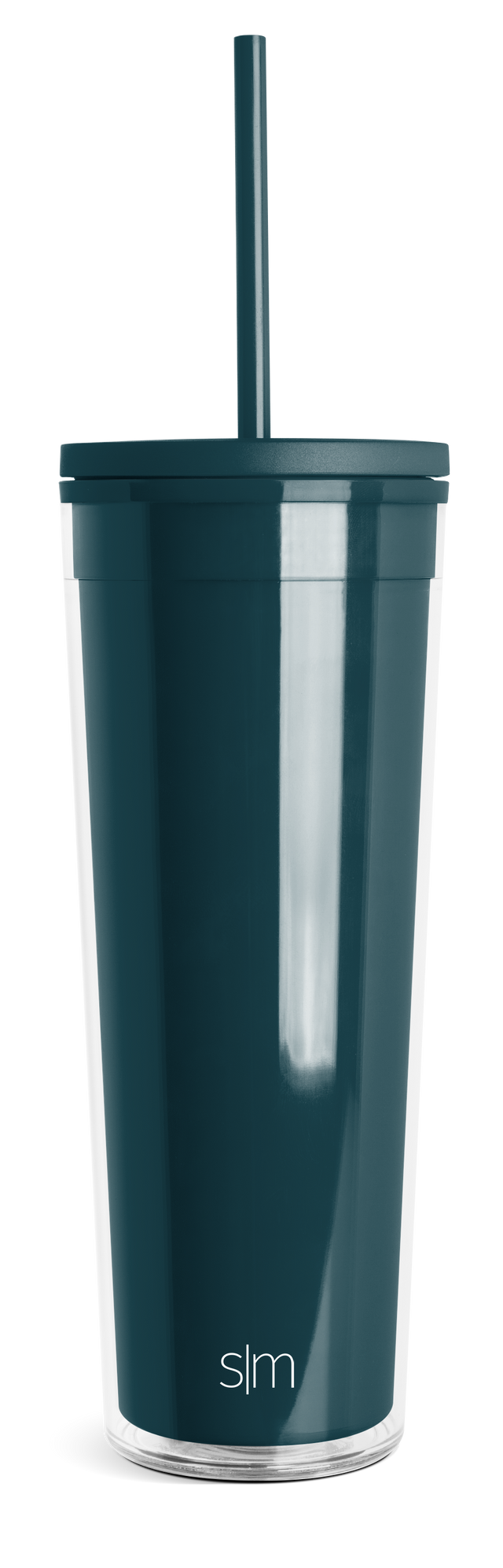 Deep teal tumbler with white vertical stripe, matching lid and straw Deep teal tumbler with white vertical stripe, matching lid and straw