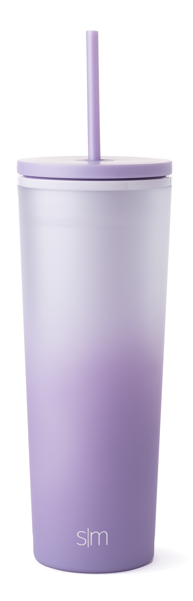 Ombre gradient tumbler transitioning from pale lavender at top to deep purple at bottom, with coordinating medium purple lid Ombre gradient tumbler transitioning from pale lavender at top to deep purple at bottom, with coordinating medium purple lid