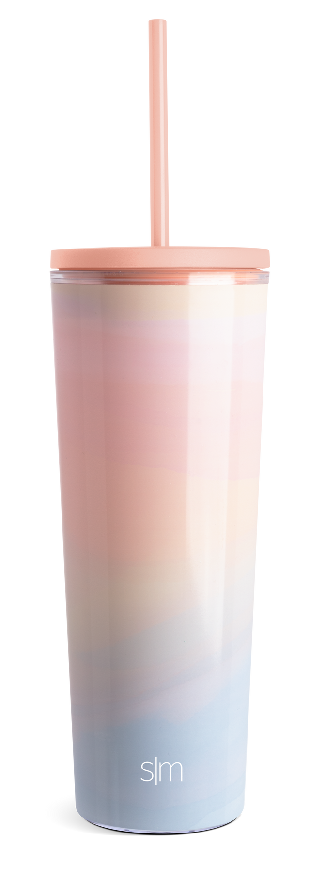 Gradient tumbler transitioning from coral and peachy pink at top, through cream and light pink in middle, to soft blue-gray at bottom Gradient tumbler transitioning from coral and peachy pink at top, through cream and light pink in middle, to soft blue-gray at bottom
