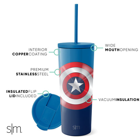 Simple Modern Marvel Insulated Tumbler Cup with Flip Lid and Straw Lid Gifts for Women Men Reusable Stainless Steel Wat