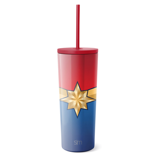 Red, cream, and navy blue tricolor tumbler with golden eight-pointed star design on lower section Red, cream, and navy blue tricolor tumbler with golden eight-pointed star design on lower section