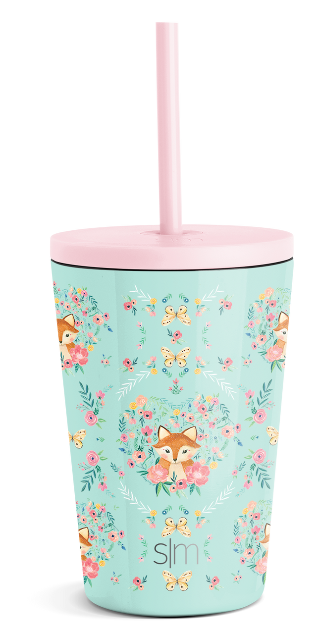 Mint green insulated tumbler with pale pink lid and straw, black accent bands near top Mint green insulated tumbler with pale pink lid and straw, black accent bands near top