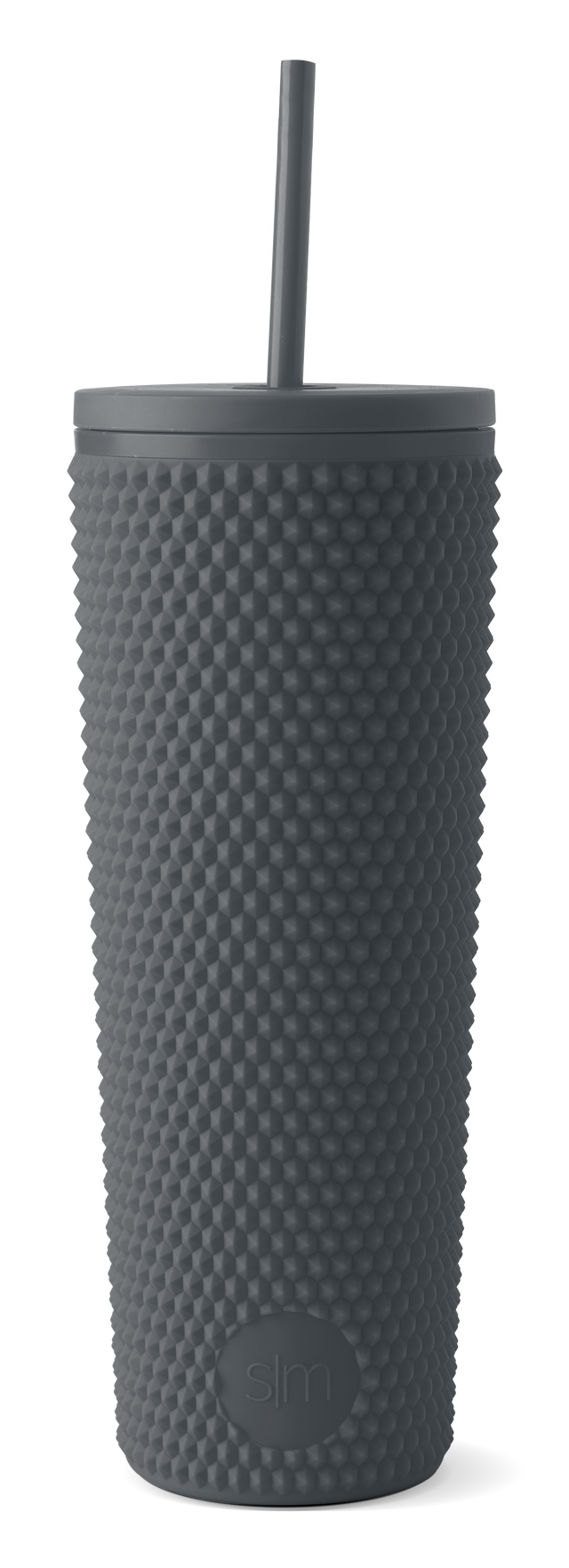 Charcoal gray stainless steel tumbler with lid on white background Charcoal gray stainless steel tumbler with lid on white background