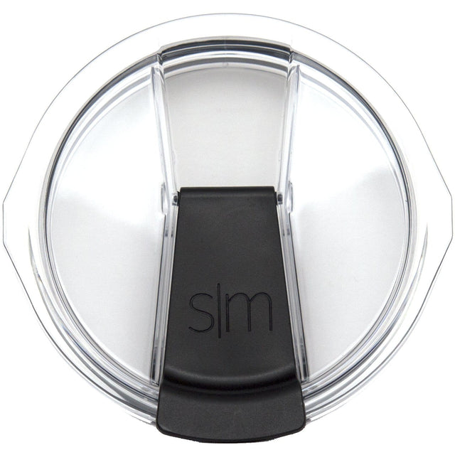 Clear and black splash-proof lid for 30oz Cruiser Tumbler with transparent dome, black center band, and trapezoidal base, shown on white background. Clear and black splash-proof lid for 30oz Cruiser Tumbler with transparent dome, black center band, and trapezoidal base, shown on white background.