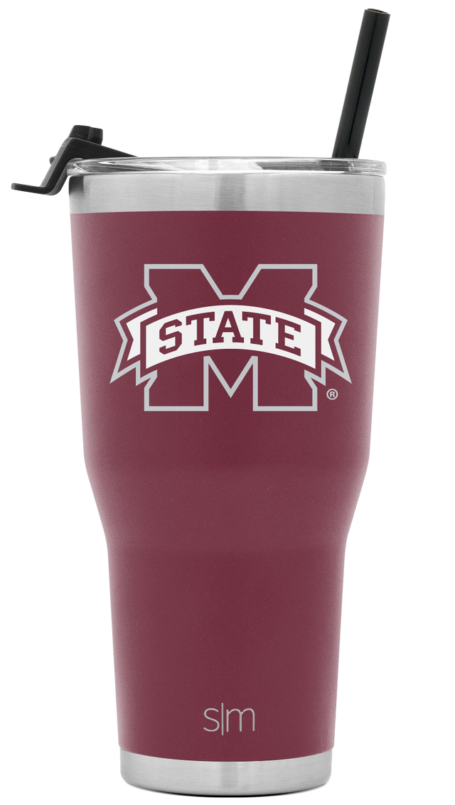 Mississippi State maroon insulated tumbler with brushed stainless steel rim and base Mississippi State maroon insulated tumbler with brushed stainless steel rim and base