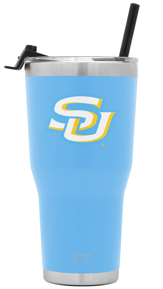 Simple Modern tumbler with sky blue body and brushed stainless steel rim Simple Modern tumbler with sky blue body and brushed stainless steel rim