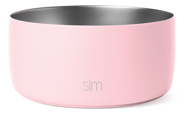Soft ballet pink cylindrical double-wall bowl with matte exterior and brushed stainless steel interior, centered on white background Soft ballet pink cylindrical double-wall bowl with matte exterior and brushed stainless steel interior, centered on white background