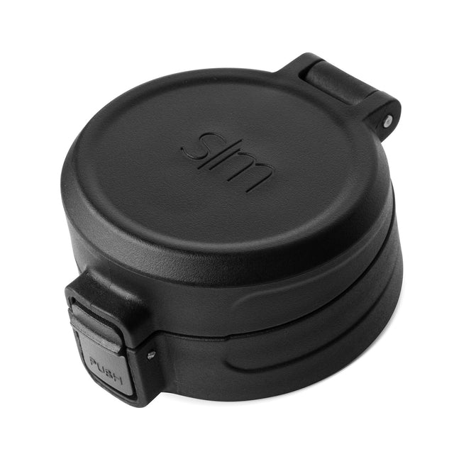 Black flip-top lid with charcoal finish on white background, product view for KNA series container or storage item. Black flip-top lid with charcoal finish on white background, product view for KNA series container or storage item.