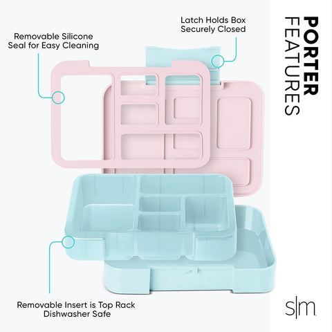 Simple Modern Porter Bento Lunch Box for Kids - Leakproof Divided Container  with 5 Compartments for Toddlers, Men, and Women Color Blocked: Tropical  Seas 