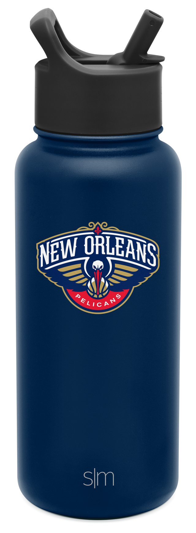 Navy blue insulated water bottle with matte finish against white background. Simple Modern design, cylindrical shape, durable appearance. Navy blue insulated water bottle with matte finish against white background. Simple Modern design, cylindrical shape, durable appearance.