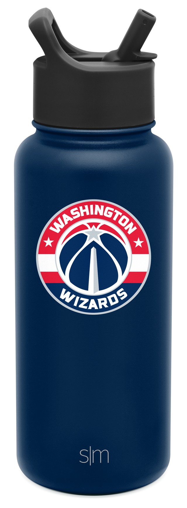 Navy blue water bottle with charcoal gray cap, Washington design Navy blue water bottle with charcoal gray cap, Washington design