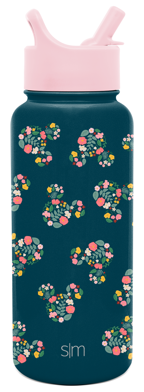 Simple Modern water bottle with deep teal blue base and soft pink upper section on white background Simple Modern water bottle with deep teal blue base and soft pink upper section on white background