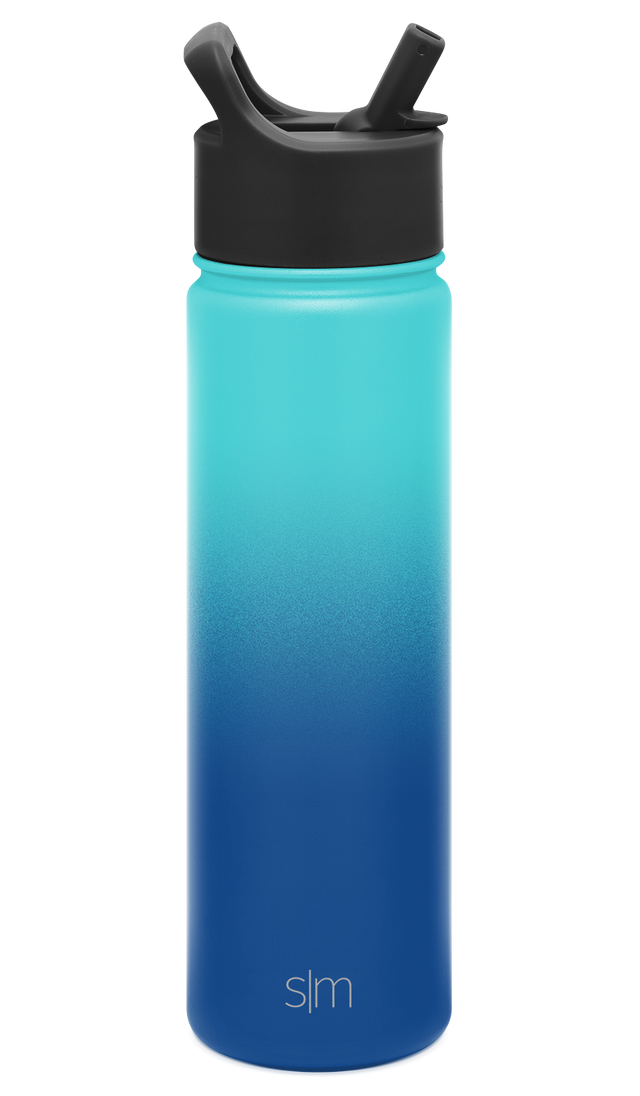 Simple Modern water bottle with ombre gradient transitioning from turquoise at top to navy blue at bottom, displayed on white background Simple Modern water bottle with ombre gradient transitioning from turquoise at top to navy blue at bottom, displayed on white background