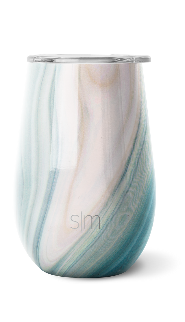 Pale cream and white tumbler with organic flowing patterns in muted sage green and dusty teal Pale cream and white tumbler with organic flowing patterns in muted sage green and dusty teal