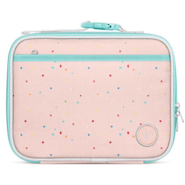 Soft pastel pink lunch box with turquoise trim and matching pink interior lining