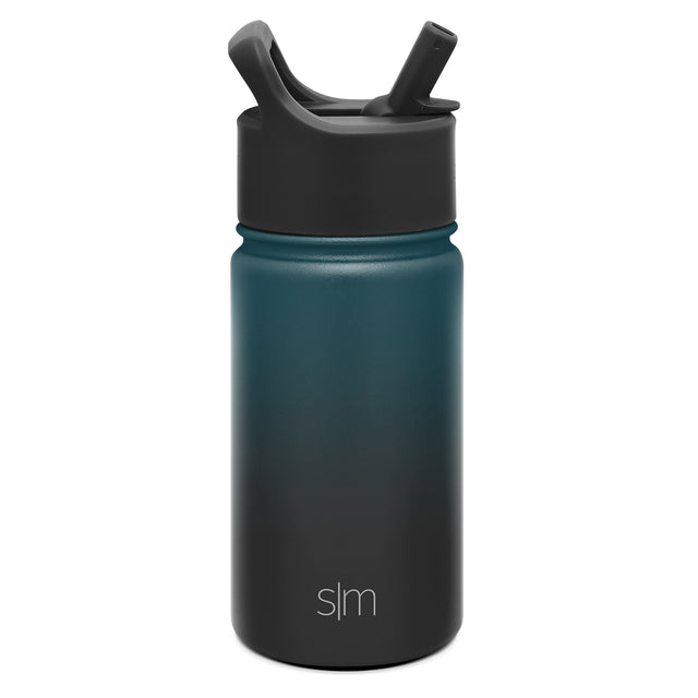 Stainless steel insulated water bottle by Simple Modern in deep teal and white two-tone design against white background