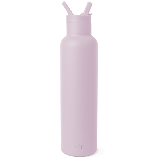 Soft lavender water bottle with modern cylindrical design, featuring a muted pale lilac color throughout the entire product body and cap.
