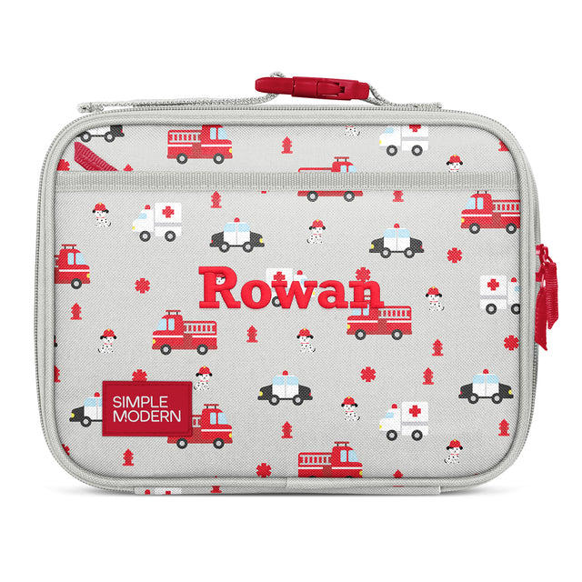 Gray insulated lunch bag personalized with 