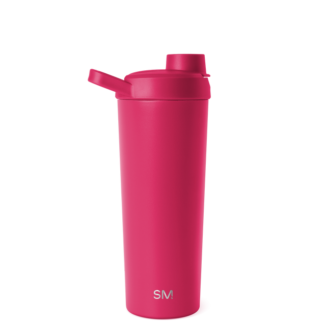 Vibrant hot pink water bottle against a clean white background