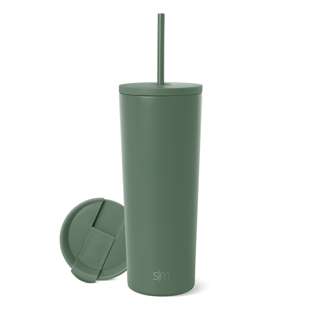 Sage green insulated tumbler with white background, showcasing clean minimalist product design with strong color contrast