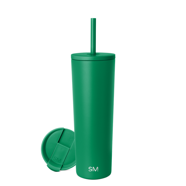 Forest green ceramic drinkware set displayed on white background, including mug, tumbler, and matching accessories