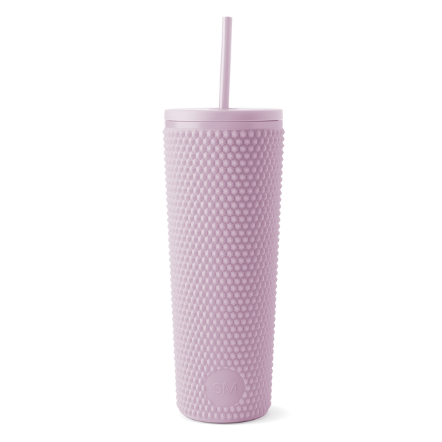 Dusty lilac mauve pink tumbler on white background