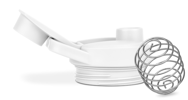 White stainless steel whisk on bright white background