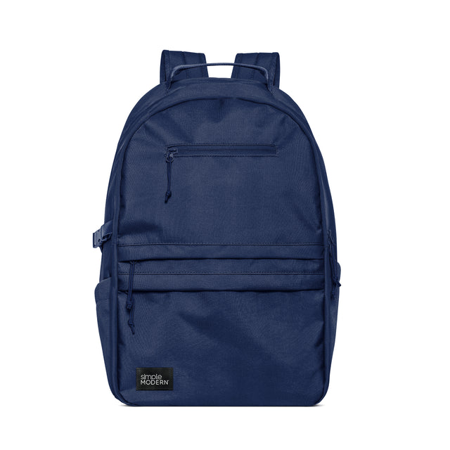 Deep navy blue backpack on white background