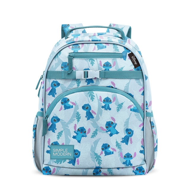 Light blue backpack with teal and turquoise accents on straps, piping, and hardware details