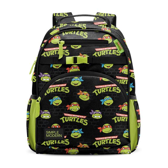 Black backpack with lime green mesh side panels and neon yellow text accents