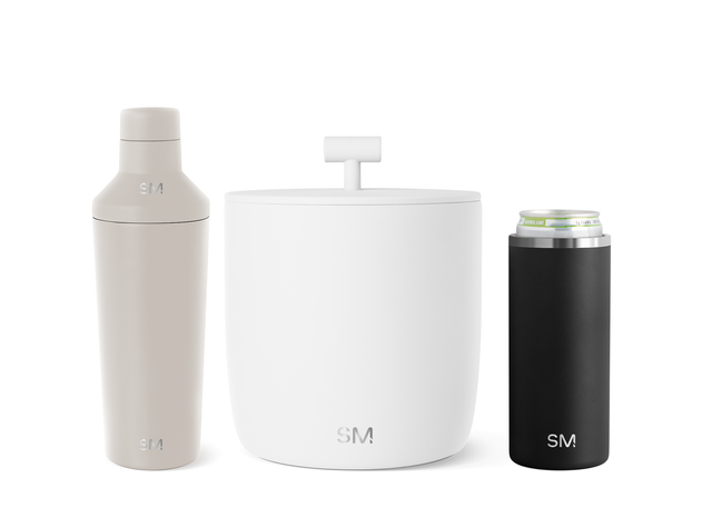 Bundle of two skincare products in minimalist packaging: left product in soft beige container, right product in black container, displayed against bright white background.