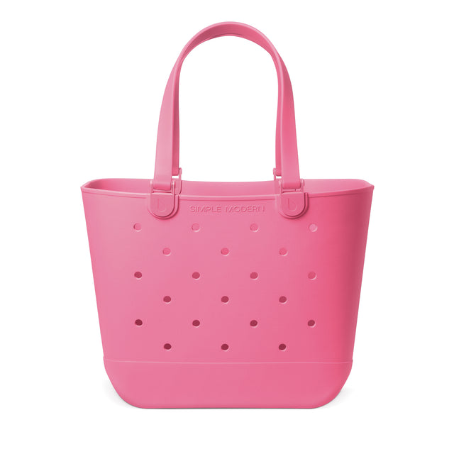 Vibrant hot pink coral tote bag displayed against a white background