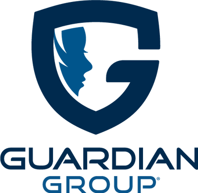 Guardian group logo featuring a navy blue shield with white accents and lettering on a transparent background.